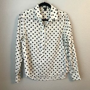 J. Crew Cream and Navy polka Dot Button Down Shirt